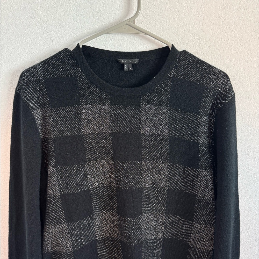 Theory Women’s‎ Black Checkered Cashmere Sweater Size Small - Picture 2 of 9